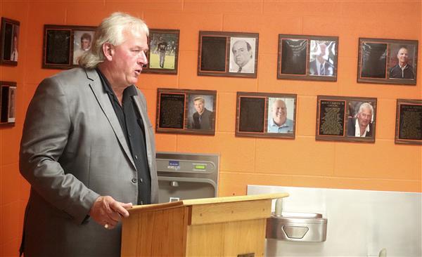 Arthur J. Babcock, Jr. '74 speaks during his Athletic HOF Induction ceremony. 